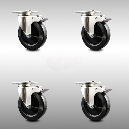 Service Caster 5 Inch 316SS Soft Rubber Swivel Top Plate Caster Set Total Lock Brake SCC SCC-SS316TTL20S514-SRS-4